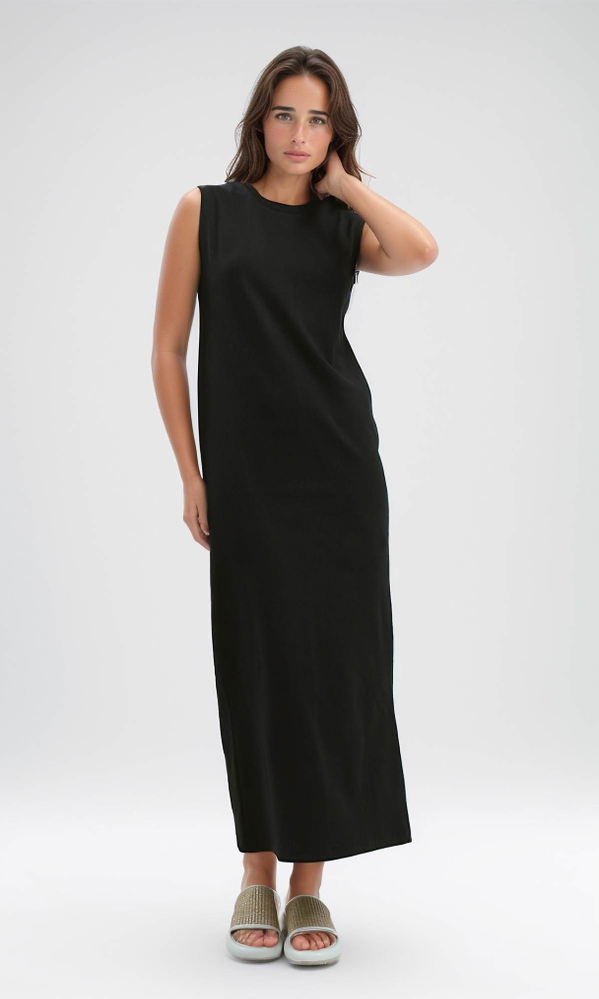 O197709 Black Slip On Sleeveless Summer Maxi Dress