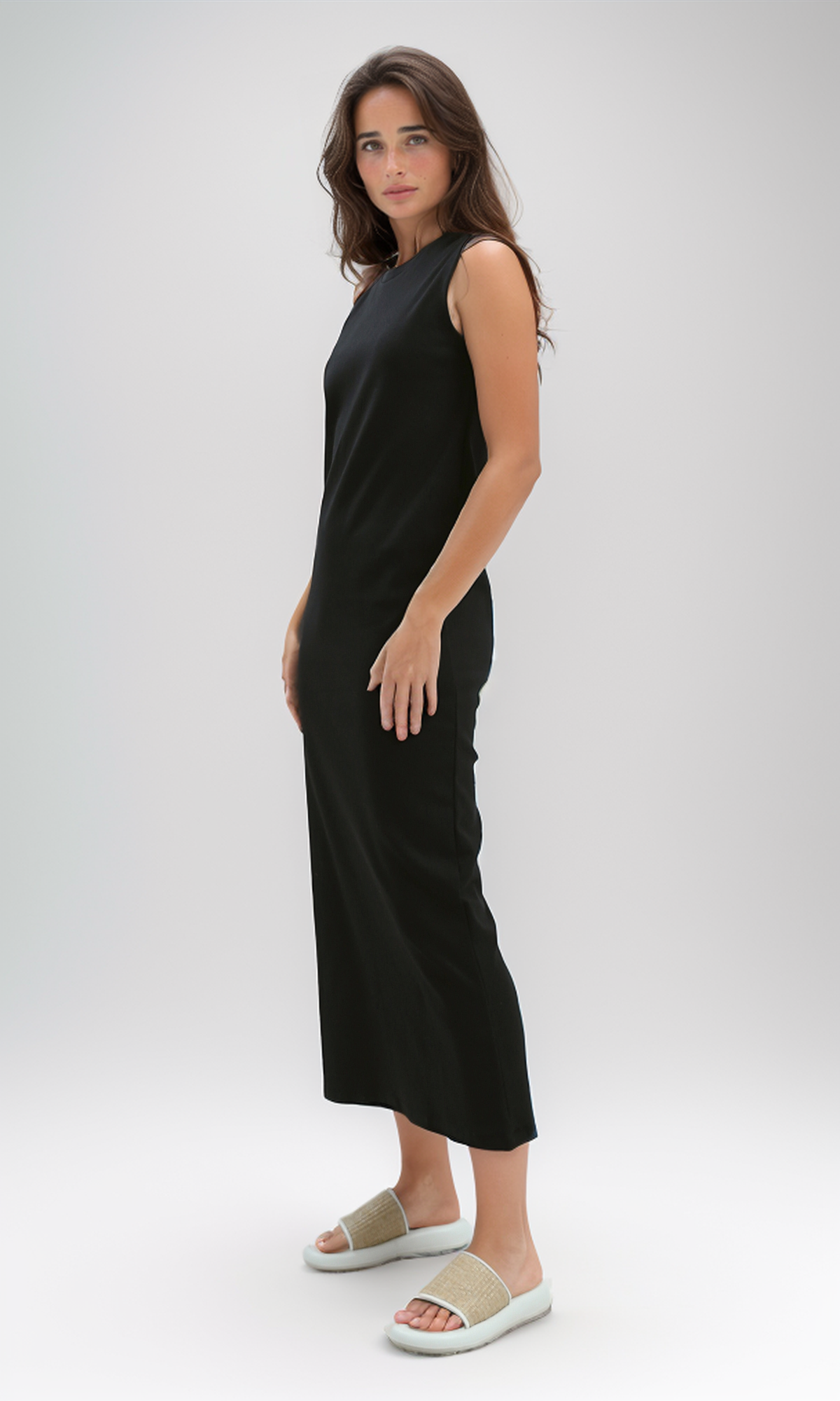 O197709 Black Slip On Sleeveless Summer Maxi Dress