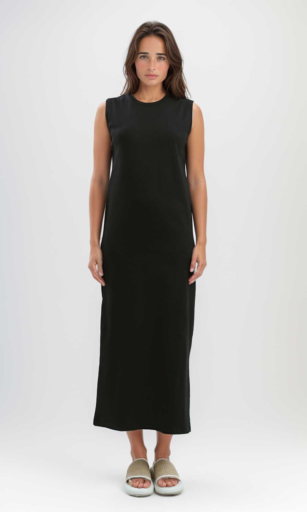 O197709 Black Slip On Sleeveless Summer Maxi Dress