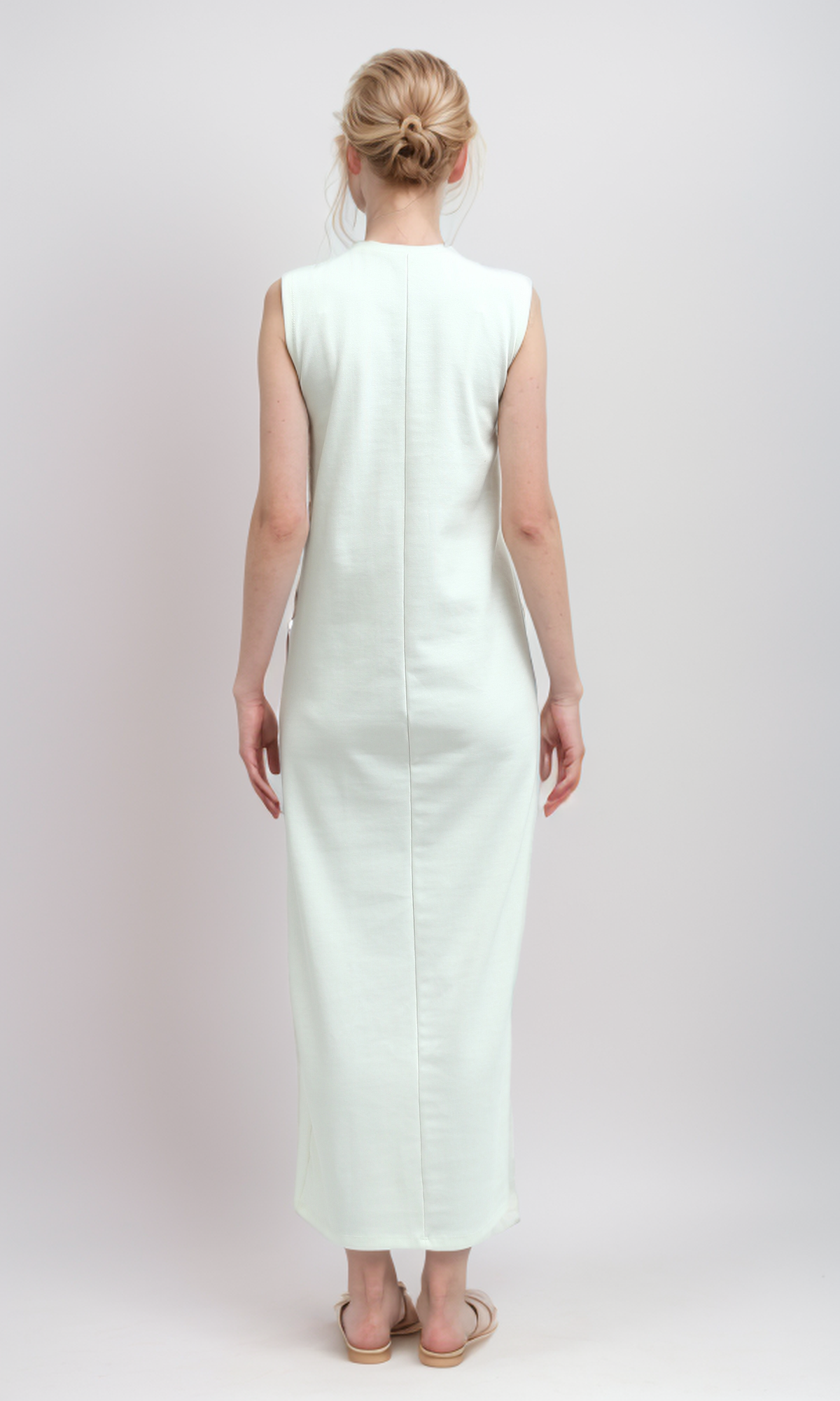 O197711 Sleeveless Solid Summer Midi Dress - White