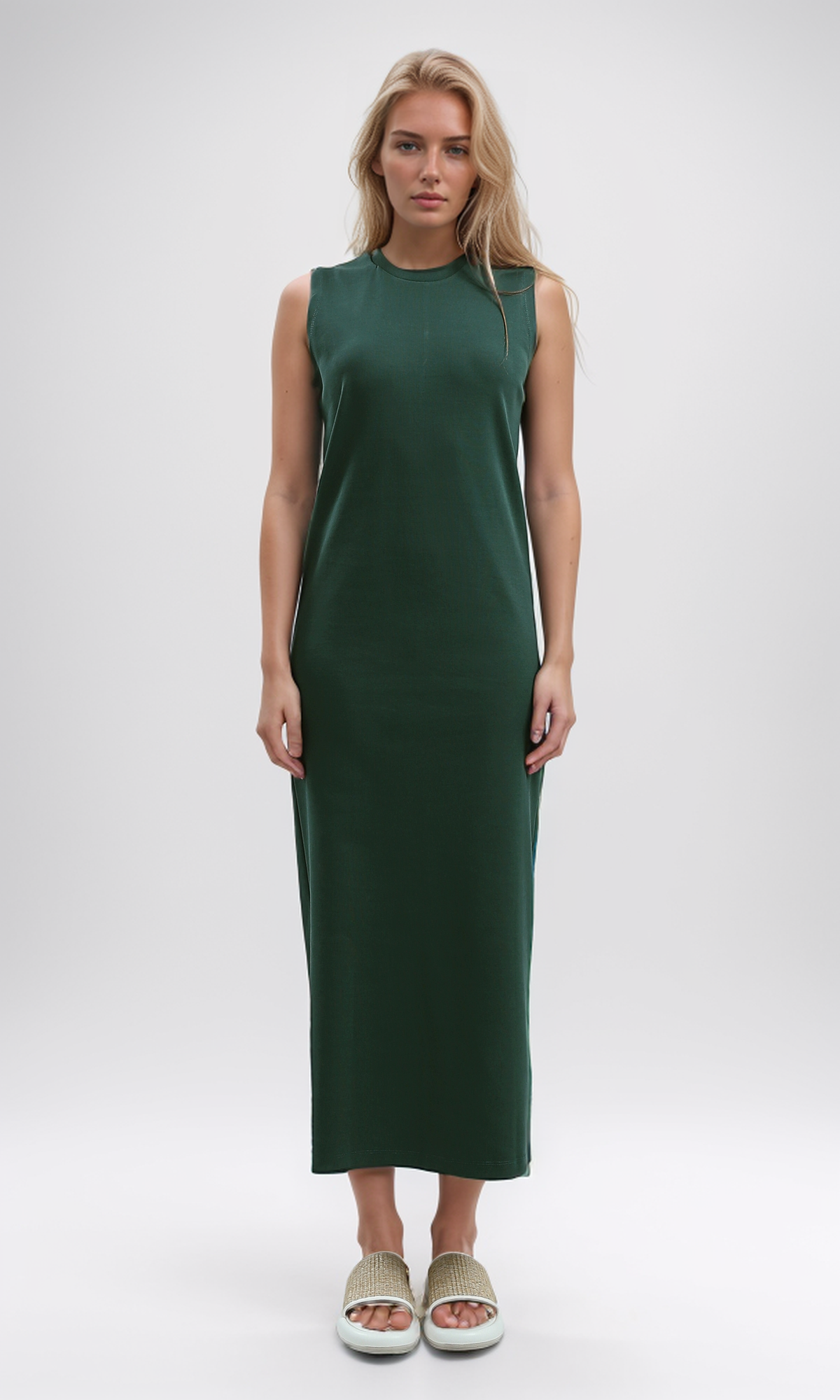 O197713 Sleeveless Solid Feminine Midi Dress - Dark Green