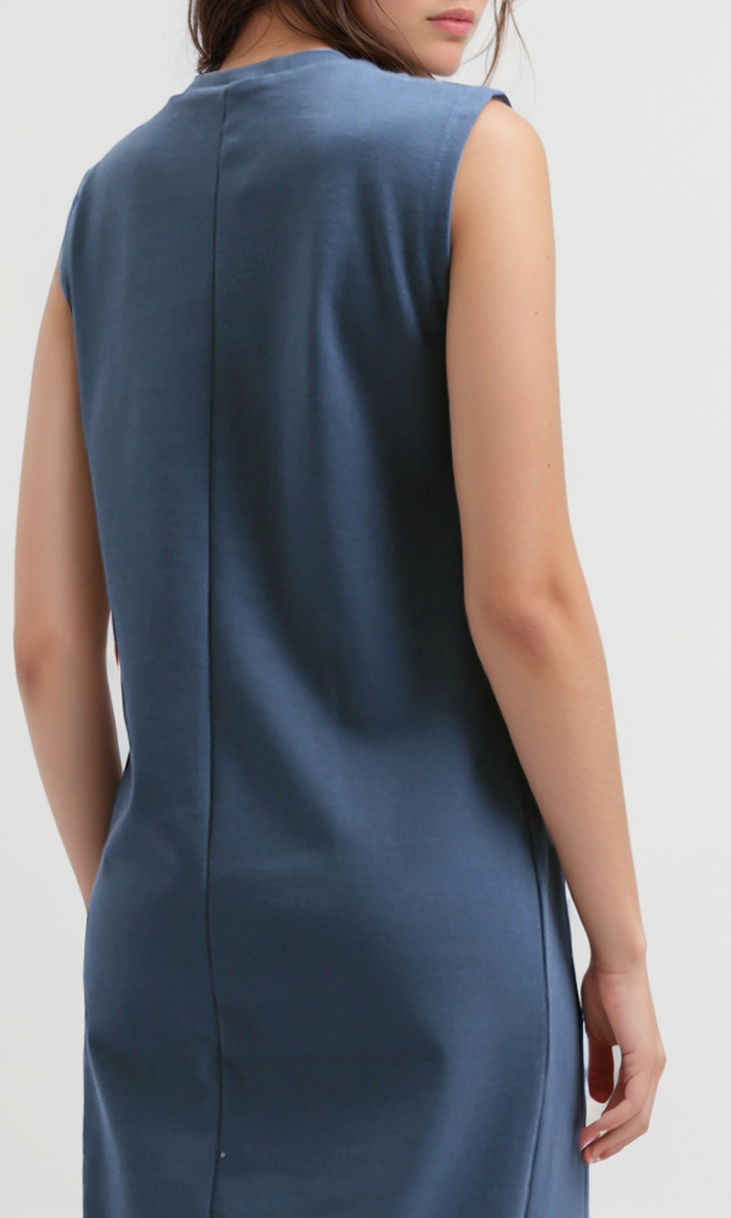 فستان ميدي نسائي سادة بدون أكمام - جينز أزرق