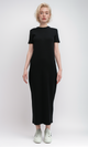 O197719 Slip On Casual Black Short Sleeve Midi Dress