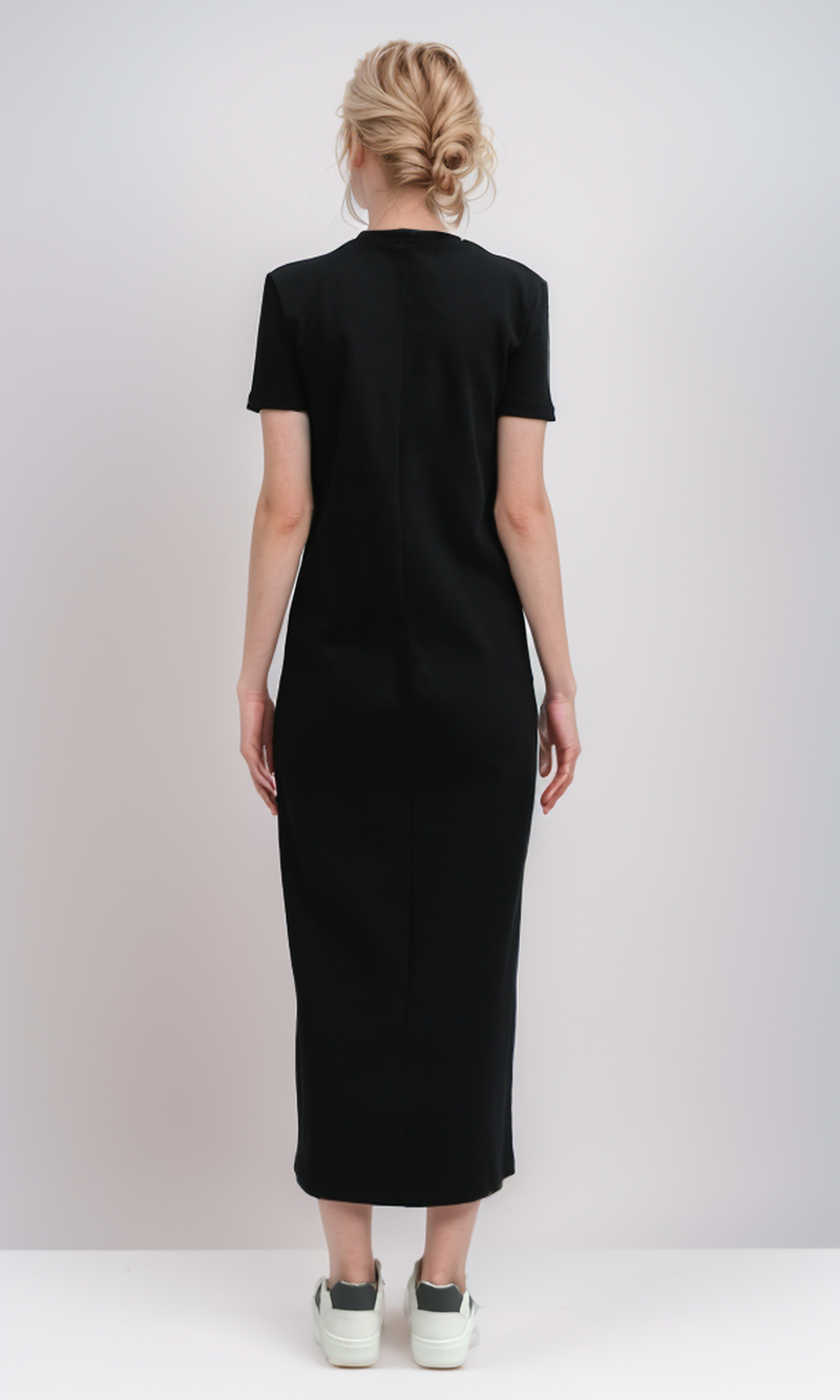 O197719 Slip On Casual Black Short Sleeve Midi Dress