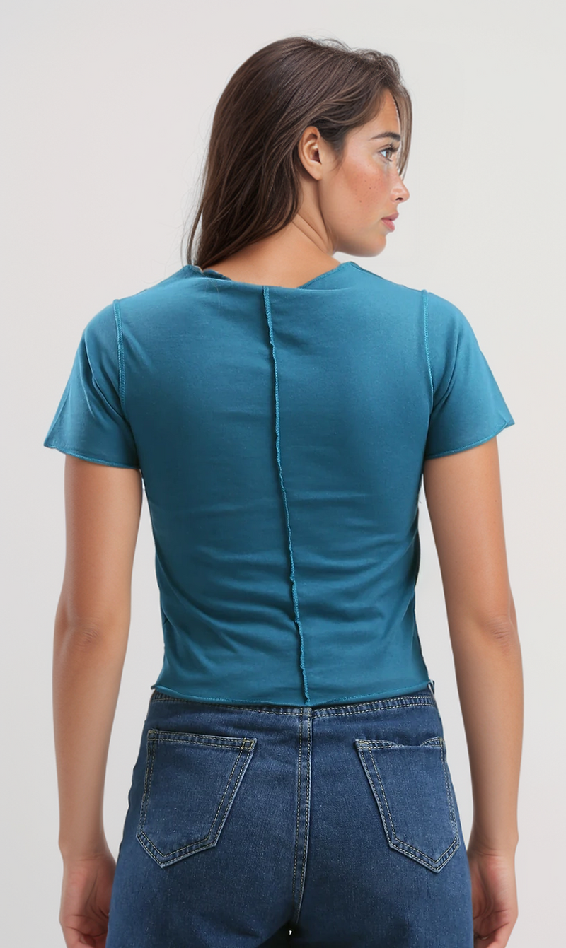 توب قصير مضلع تركواز سهل الارتداء