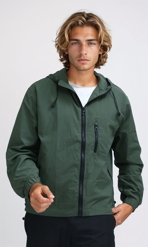 O197938 - Winter Khaki Windbreaker Jacket With Front Zipper