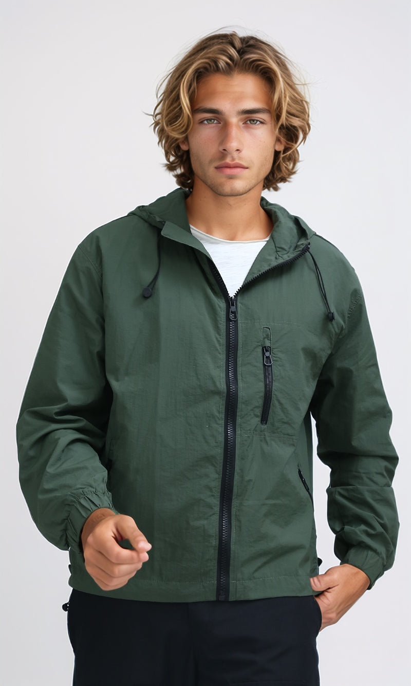 O197938 - Winter Khaki Windbreaker Jacket With Front Zipper