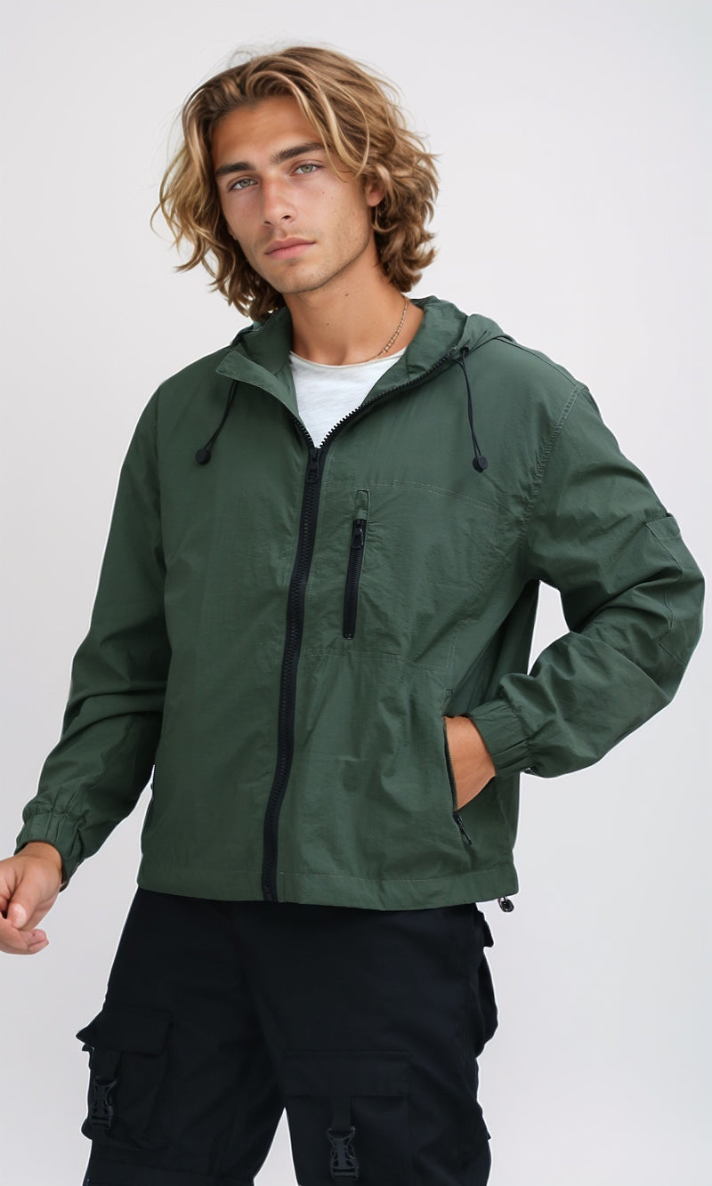O197938 - Winter Khaki Windbreaker Jacket With Front Zipper