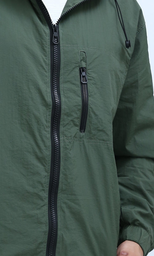 O197938 - Winter Khaki Windbreaker Jacket With Front Zipper