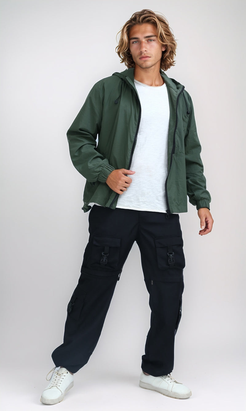 O197938 - Winter Khaki Windbreaker Jacket With Front Zipper