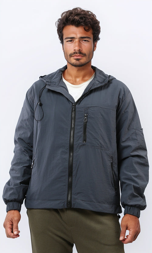 o197939 - Windbreaker Winter Jacket With Front Zipper - Dark Grey
