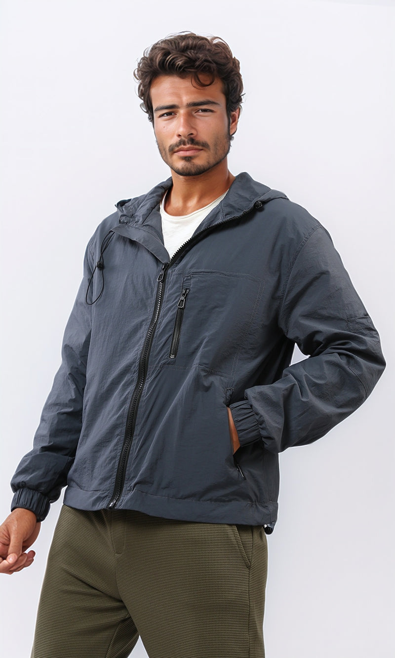 o197939 - Windbreaker Winter Jacket With Front Zipper - Dark Grey