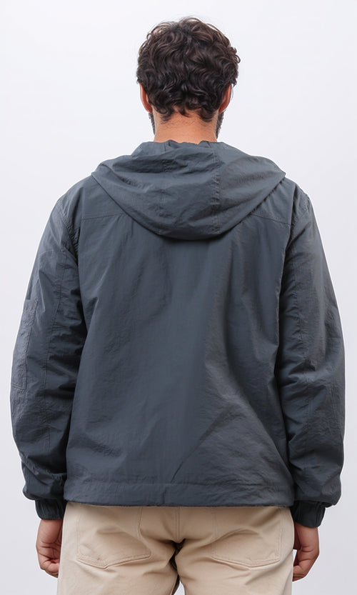 o197939 - Windbreaker Winter Jacket With Front Zipper - Dark Grey