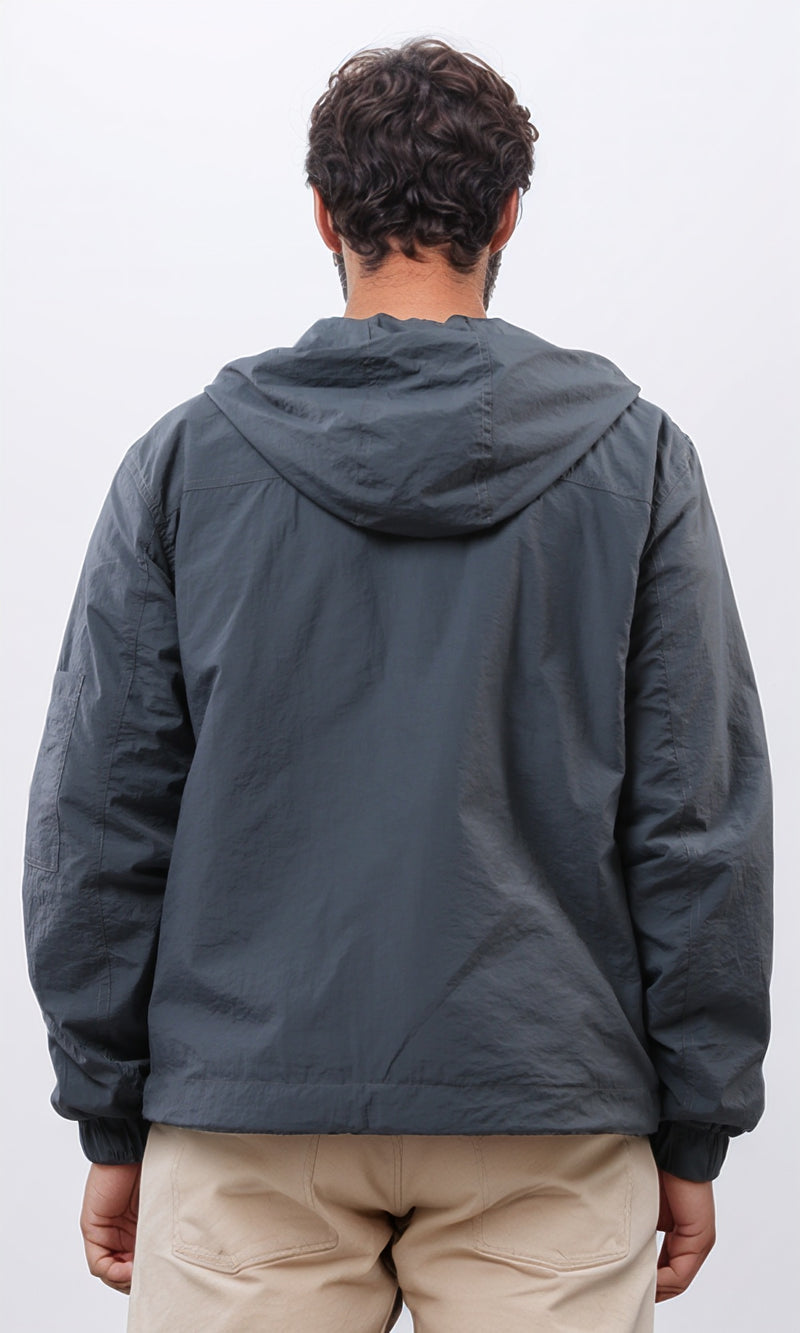 o197939 - Windbreaker Winter Jacket With Front Zipper - Dark Grey