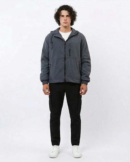 RAVIN Lightweight Tech-Nylon Hooded Windbreaker - Dark Grey - o197939