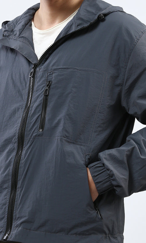 o197939 - Windbreaker Winter Jacket With Front Zipper - Dark Grey