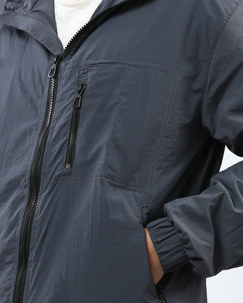 RAVIN Lightweight Tech-Nylon Hooded Windbreaker - Dark Grey - o197939