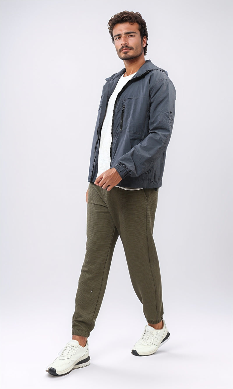 o197939 - Windbreaker Winter Jacket With Front Zipper - Dark Grey