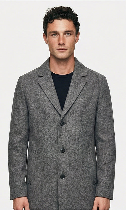 Men's Heather Grey Structured Notch Lapel Overcoat - O197941