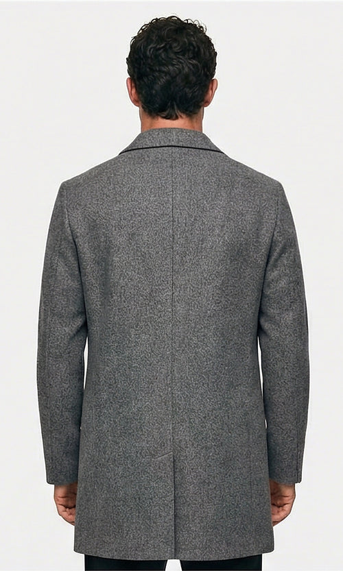 Men's Heather Grey Structured Notch Lapel Overcoat - O197941