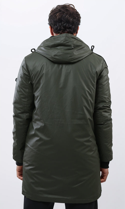 o197944 - Windbreaker Long Jacket With Front Pockets - Dark Olive
