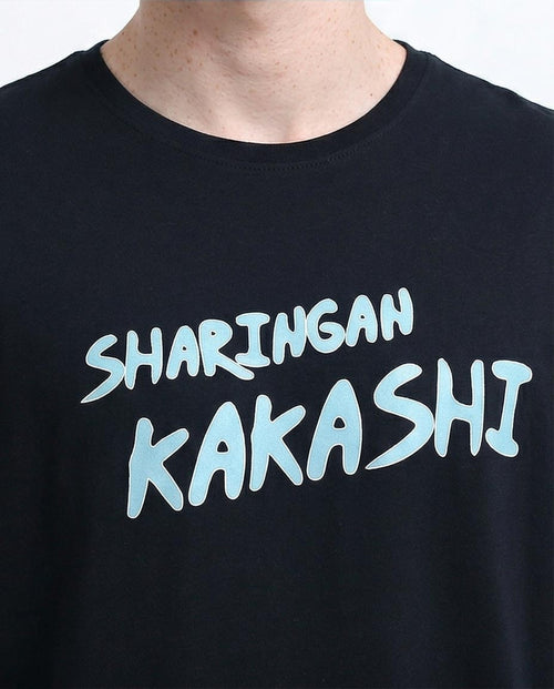 تي شيرت رجالي كبير الحجم بتصميم جرافيك كاكاشي هاتاكي من رافين – ملابس شارينغان بتصميم ناروتو ستريت وير - أسود - O198028