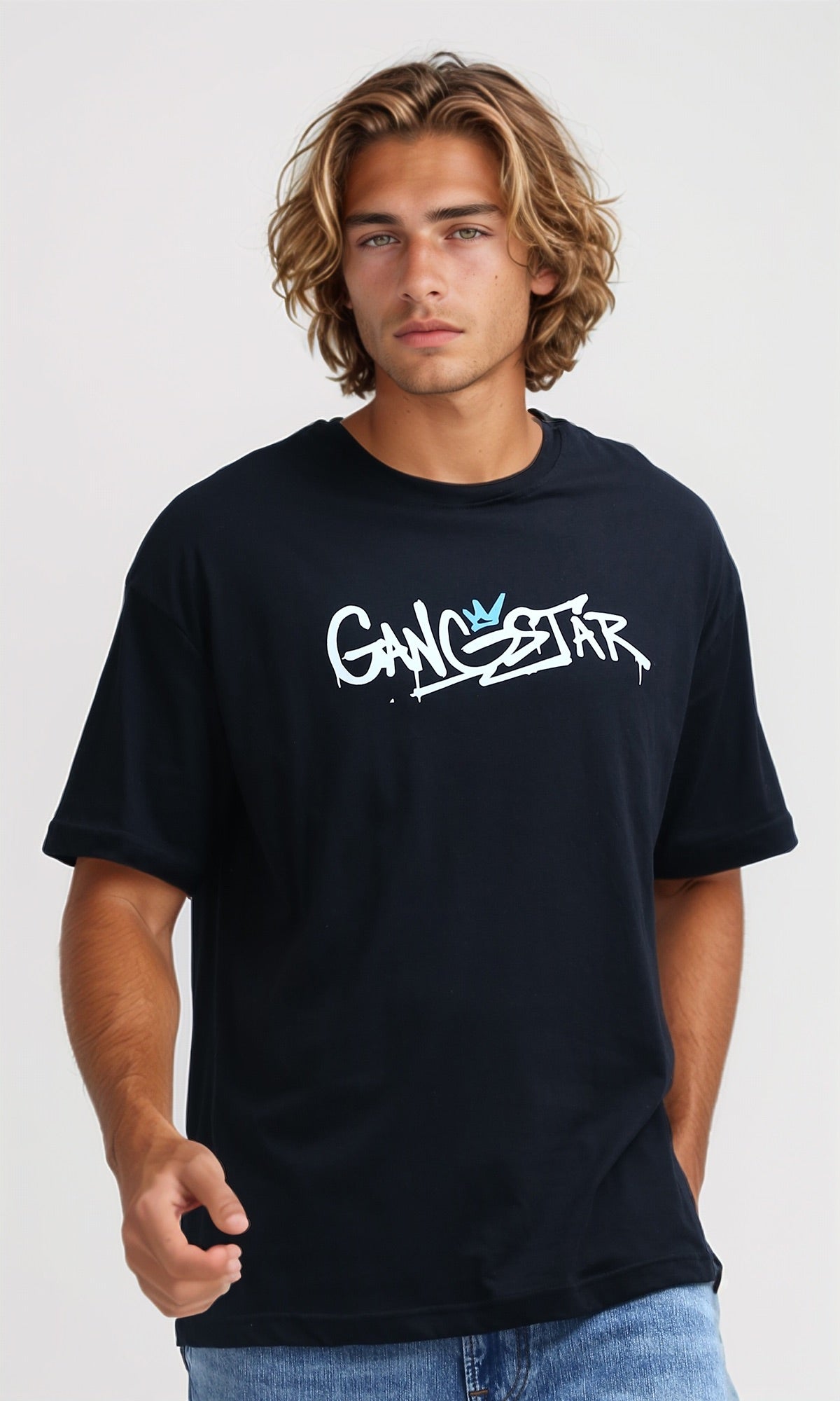 O198032 - Slip On Printed ''Gangstar'' Cotton Tee - Black