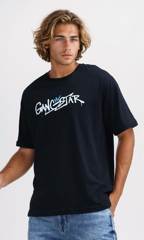 O198032 - Slip On Printed ''Gangstar'' Cotton Tee - Black