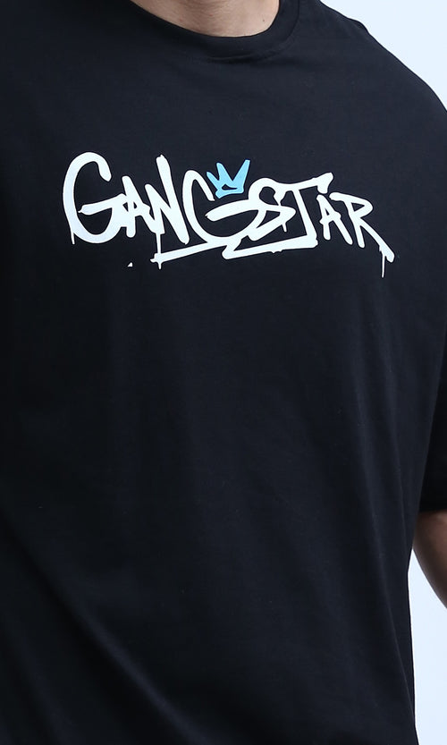 O198032 - Slip On Printed ''Gangstar'' Cotton Tee - Black