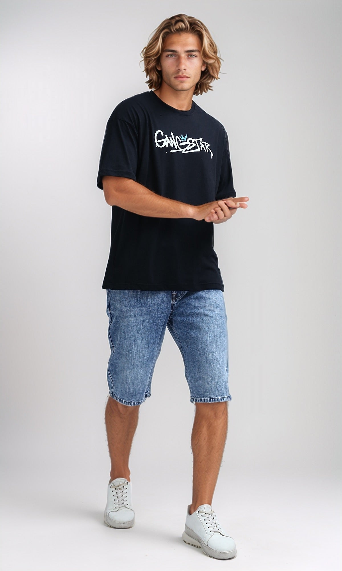 O198032 - Slip On Printed ''Gangstar'' Cotton Tee - Black