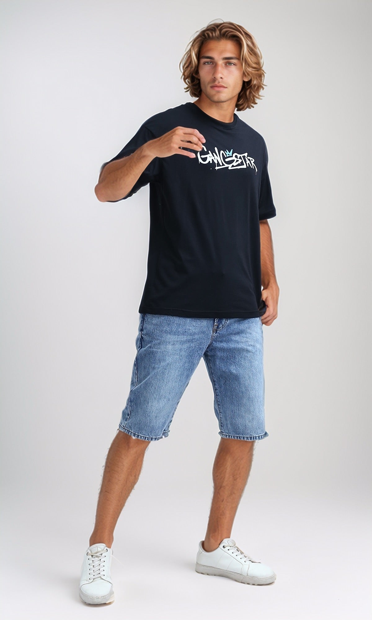 O198032 - Slip On Printed ''Gangstar'' Cotton Tee - Black