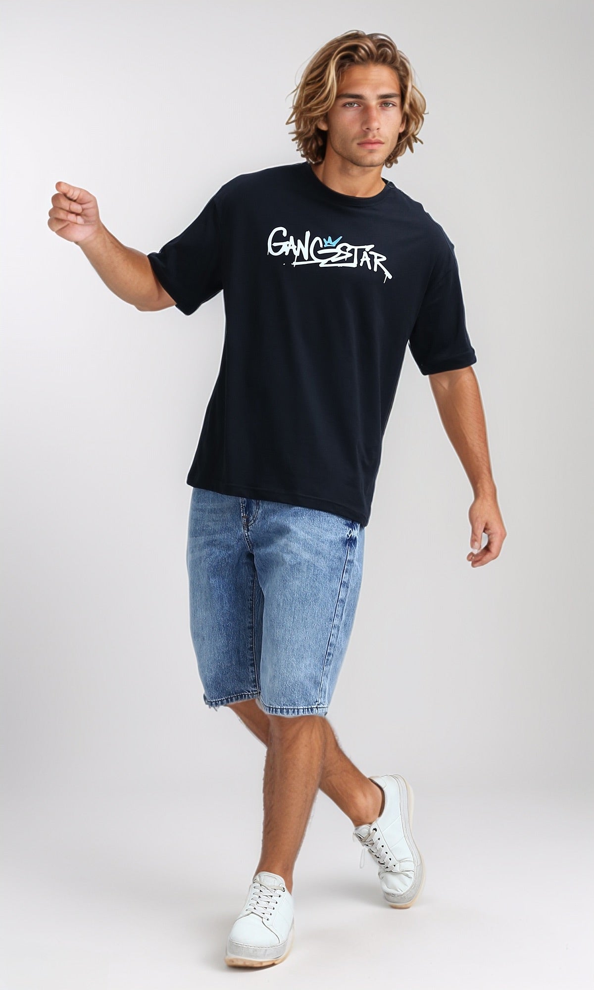 O198032 - Slip On Printed ''Gangstar'' Cotton Tee - Black
