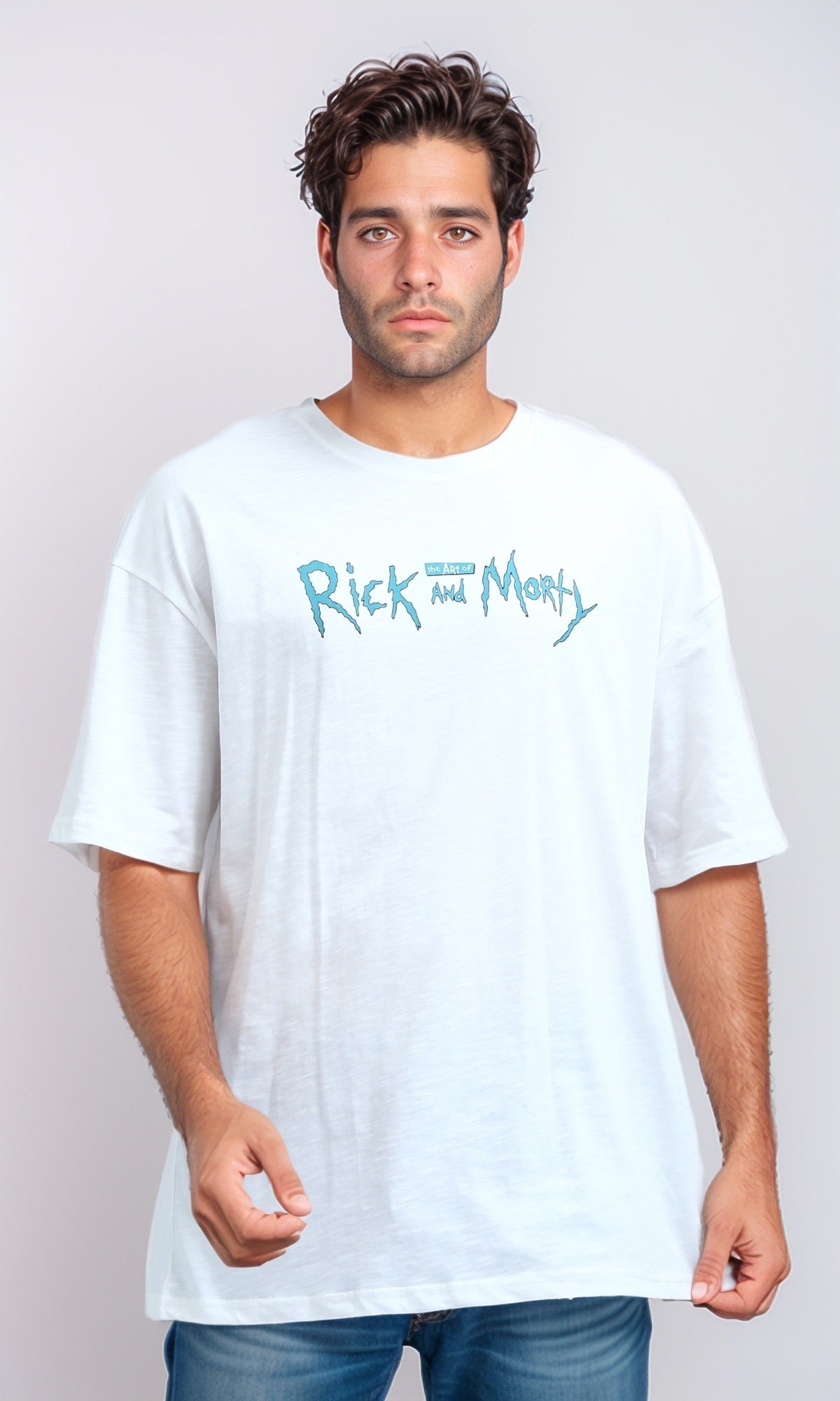 White Rick and Morty Graphic Oversized T-Shirt - O198034