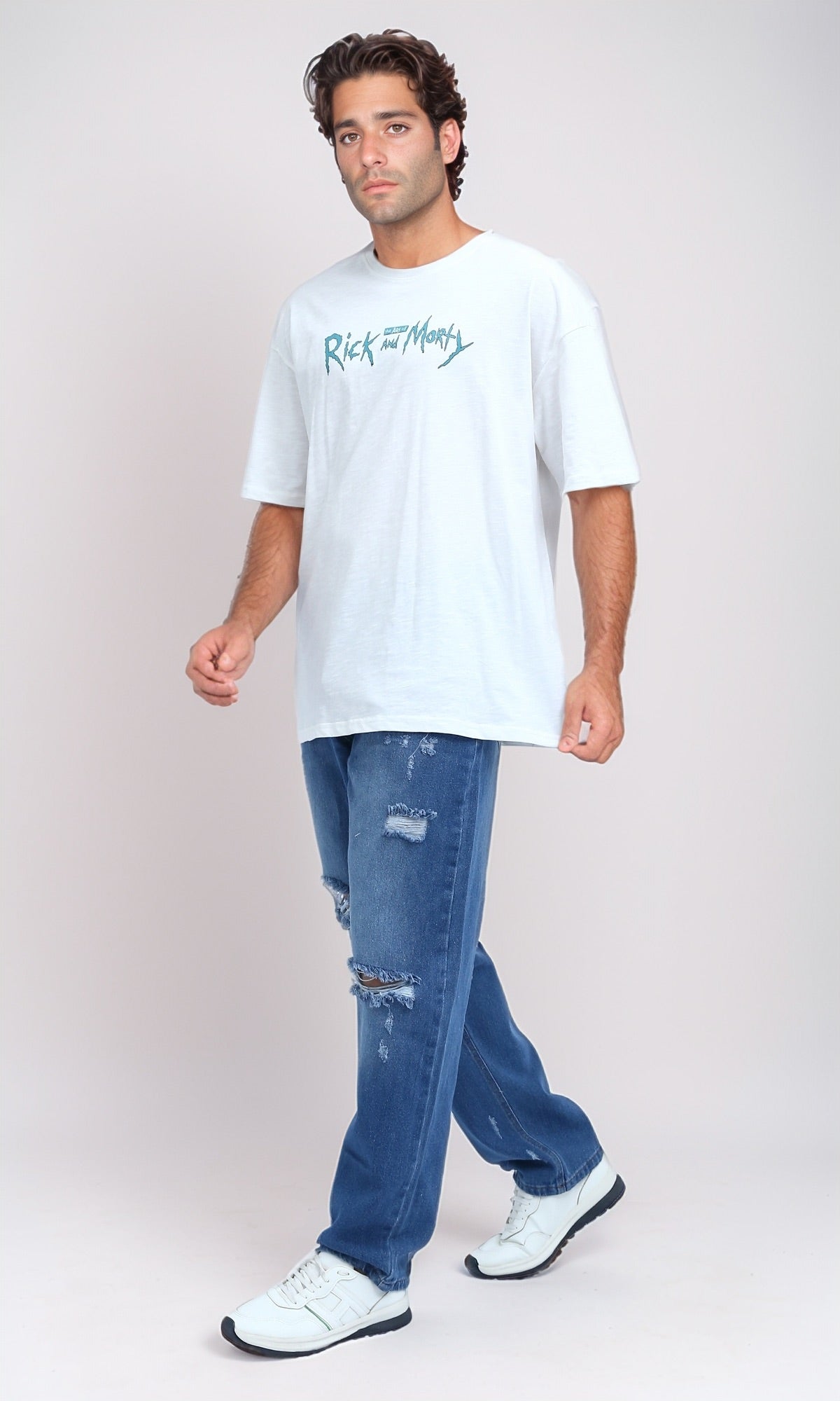 White Rick and Morty Graphic Oversized T-Shirt - O198034