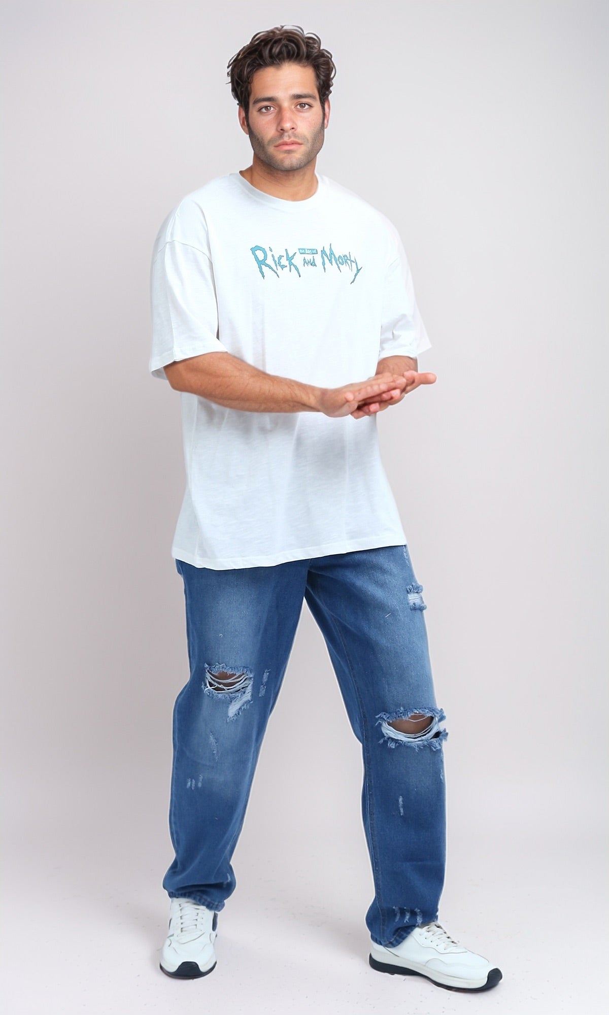 White Rick and Morty Graphic Oversized T-Shirt - O198034
