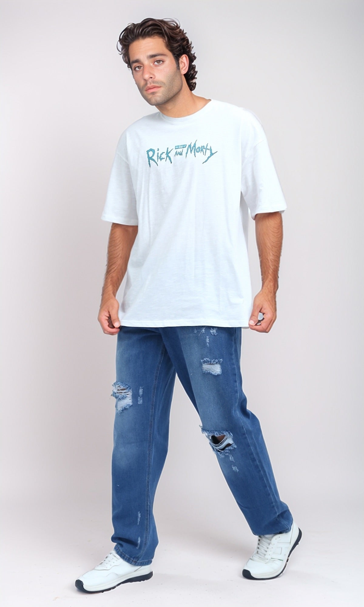 White Rick and Morty Graphic Oversized T-Shirt - O198034