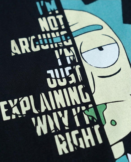 تيشيرت جرافيك للرجال من RAVIN x Rick and Morty – تيشيرت أسود بنمط ملابس الشارع مع طباعة "Not Arguing" على الظهر - O198039