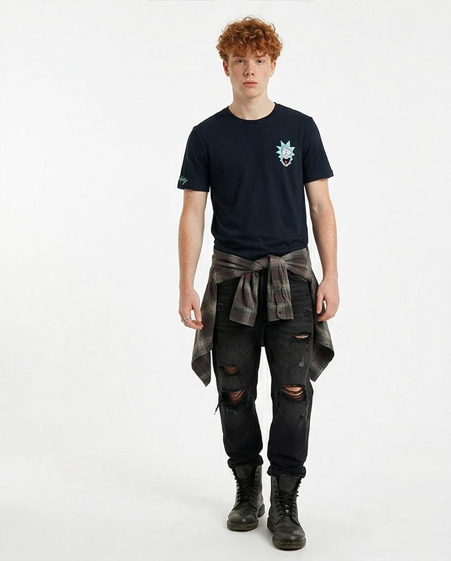 تيشيرت رافين x ريك ومورتي "وابا لوبا داب-داب" بطبعة جرافيك - أسود - O198040