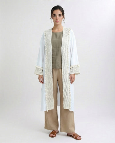 O198045 - Crochet Neckline White Summer Cardigan
