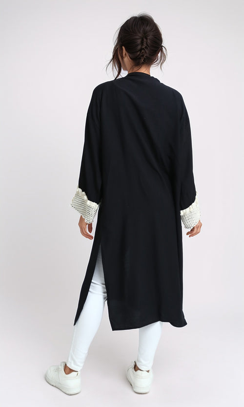 O198046 - Long Sleeves Crochet Feminine Cardigan - Black