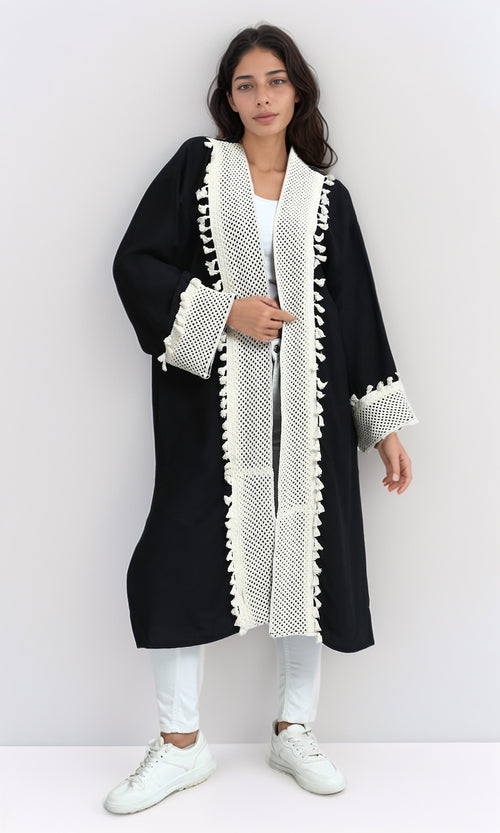 O198046 - Long Sleeves Crochet Feminine Cardigan - Black