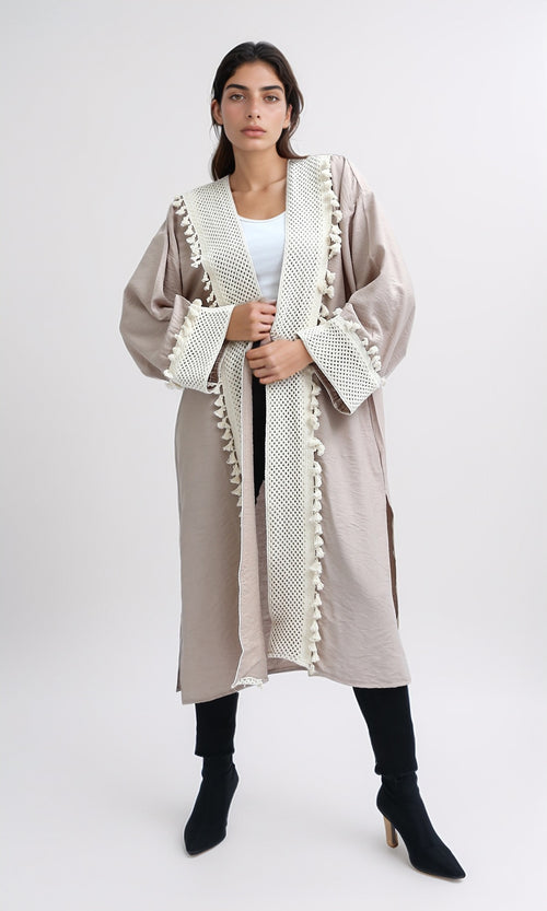 O198047 - Long Sleeves Coffee Crochet Summer Cardigan