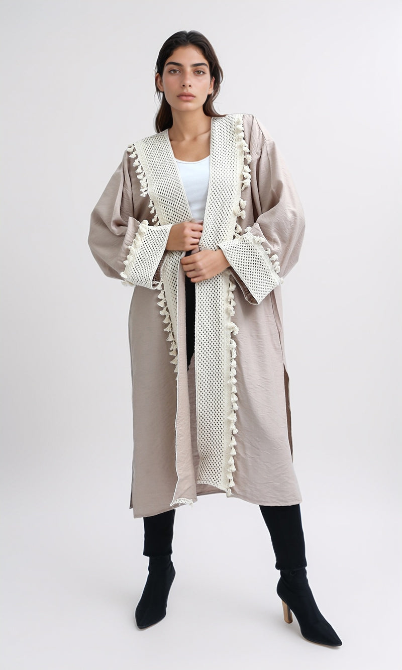 O198047 - Long Sleeves Coffee Crochet Summer Cardigan