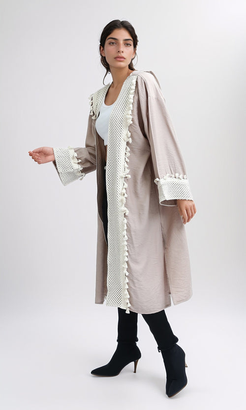 O198047 - Long Sleeves Coffee Crochet Summer Cardigan