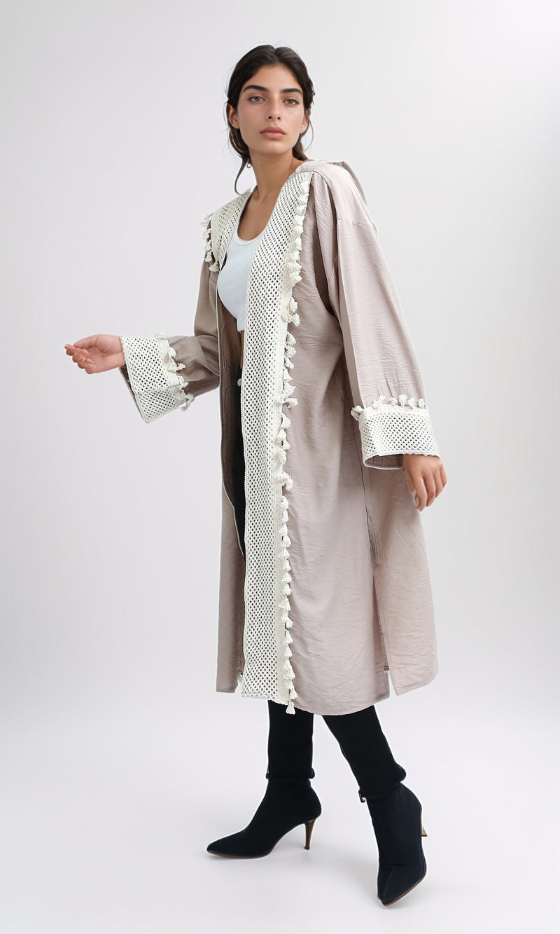 O198047 - Long Sleeves Coffee Crochet Summer Cardigan