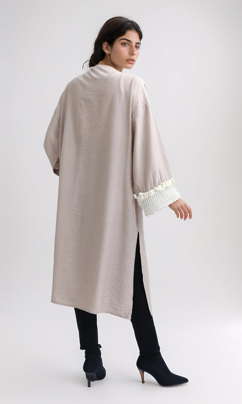 O198047 - Long Sleeves Coffee Crochet Summer Cardigan