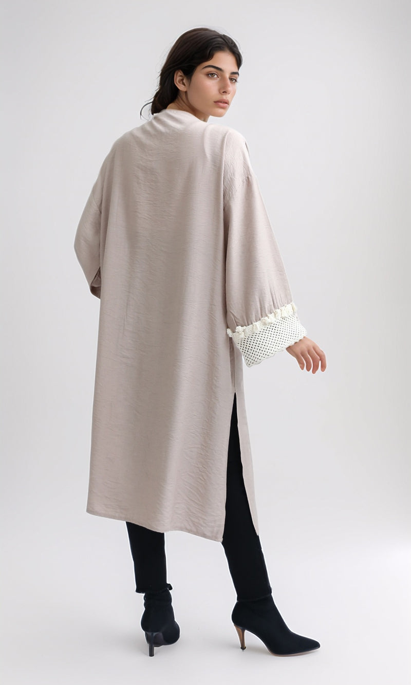 O198047 - Long Sleeves Coffee Crochet Summer Cardigan