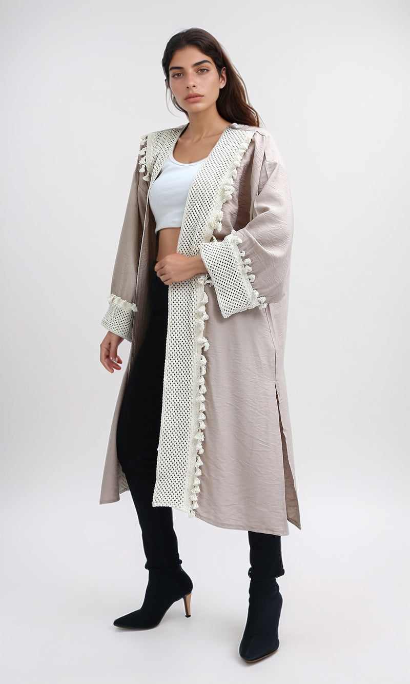 O198047 - Long Sleeves Coffee Crochet Summer Cardigan