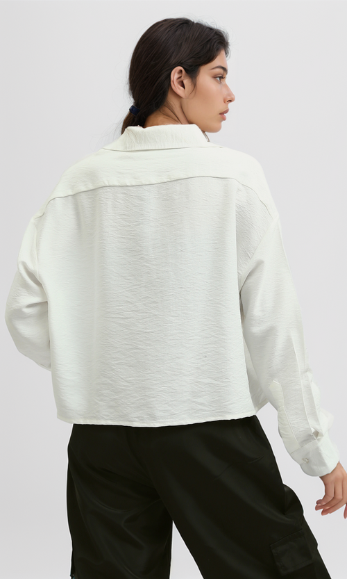 O198048 Short Shirt Long Sleeve With Side Pocket - White