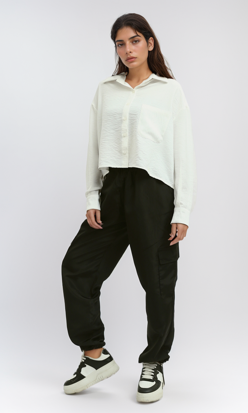 O198048 Short Shirt Long Sleeve With Side Pocket - White